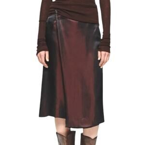 6397 Midi Wrap Skirt in Garnet Iridescent Color Shift Kilt Pin Detail 10 NEW